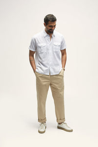 Bellando White Men's Resort Fit Khadi Shirt