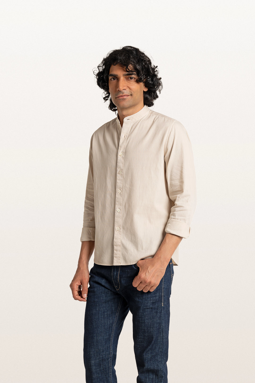 Puck Khadi Light Beige Men's Smart Fit Shirt