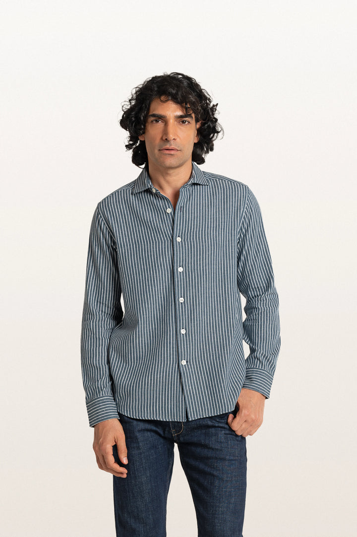 Finn Stripes Verve Stripe Indian Teal Men's Cotton Shirt