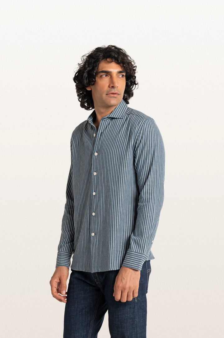 Finn Stripes Verve Stripe Indian Teal Men's Cotton Shirt