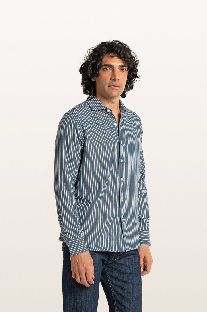 Finn Stripes Verve Stripe Indian Teal Men's Cotton Shirt