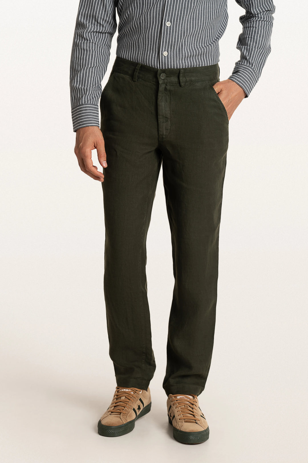 Dax Linen Bottle Green Men's Slim Fit Trouser