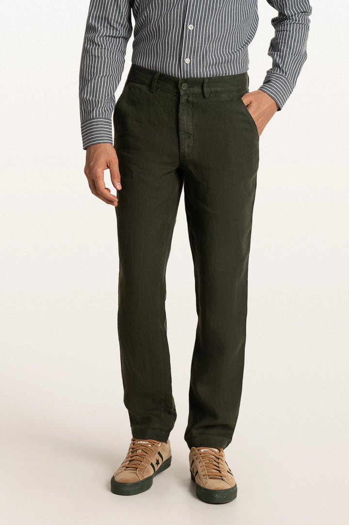 Dax Linen Bottle Green Men's Slim Fit Trouser