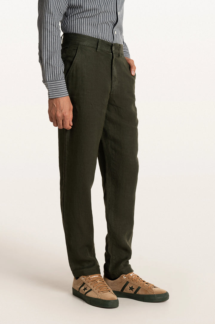 Dax Linen Bottle Green Men's Slim Fit Trouser