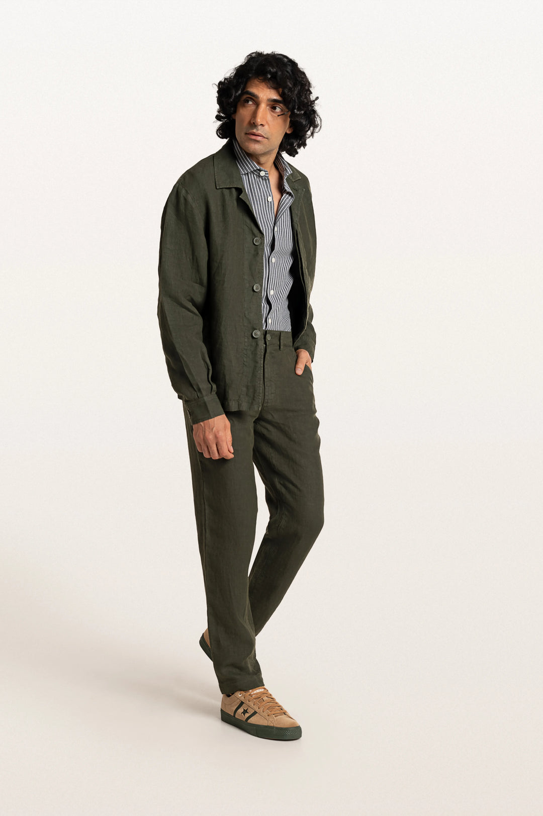Dax Linen Bottle Green Men's Slim Fit Trouser