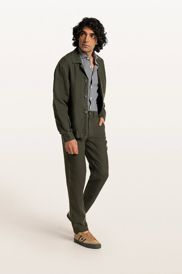 Dax Linen Bottle Green Men's Slim Fit Trouser