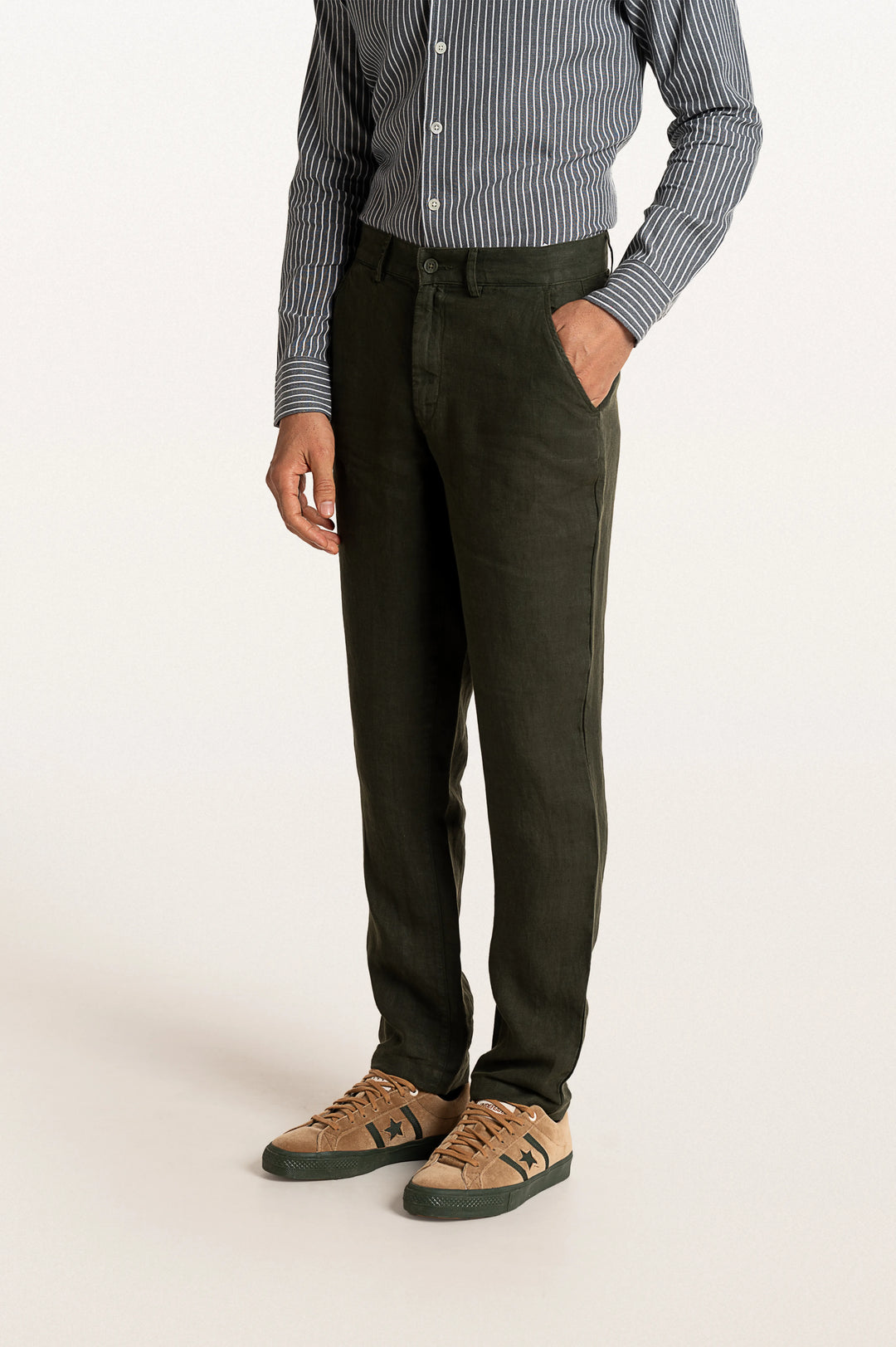 Dax Linen Bottle Green Men's Slim Fit Trouser