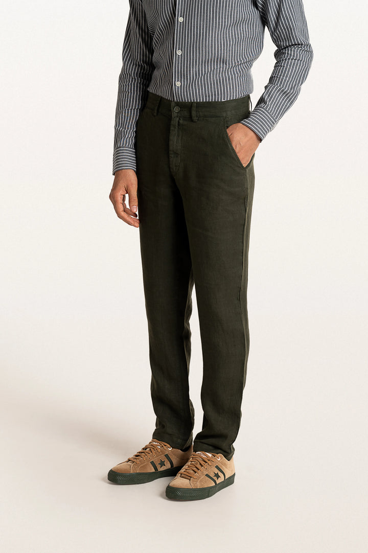Dax Linen Bottle Green Men's Slim Fit Trouser