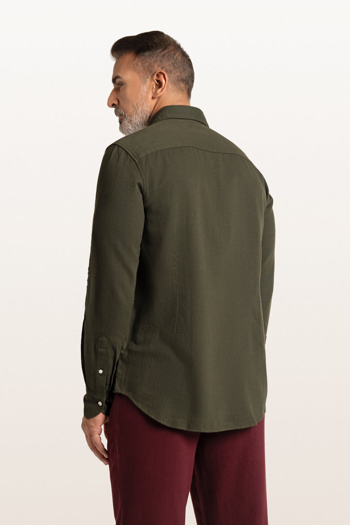 Tavo Khadi Bottle Green Men's Smart Fit Shirt