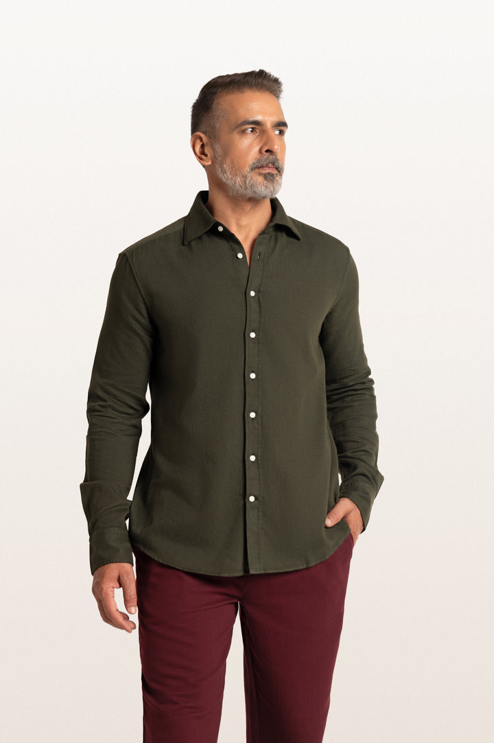 Tavo Khadi Bottle Green Men's Smart Fit Shirt