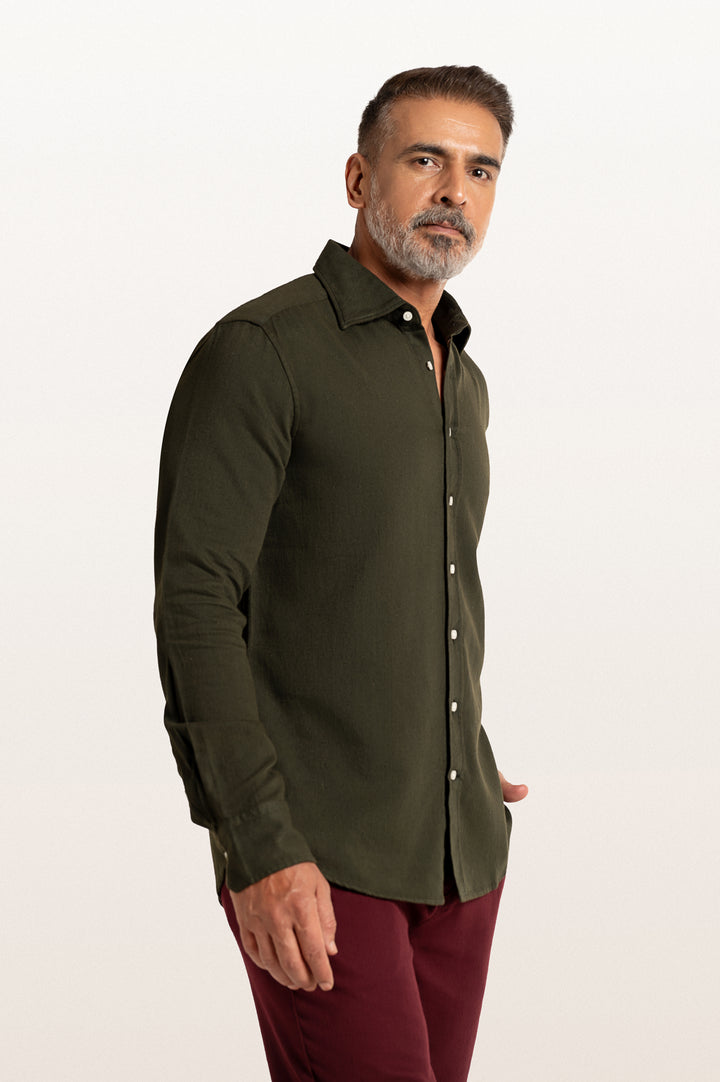 Tavo Khadi Bottle Green Men's Smart Fit Shirt