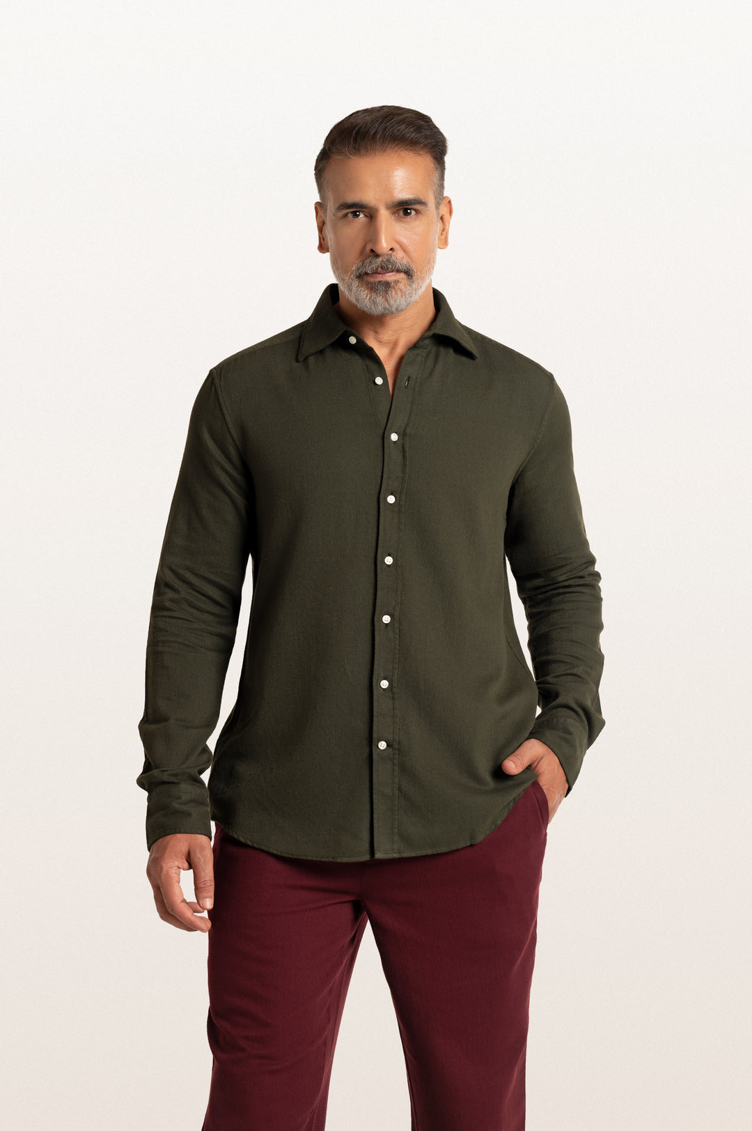 Tavo Khadi Bottle Green Men's Smart Fit Shirt