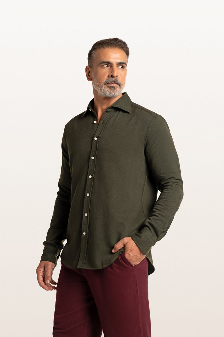 Tavo Khadi Bottle Green Men's Smart Fit Shirt