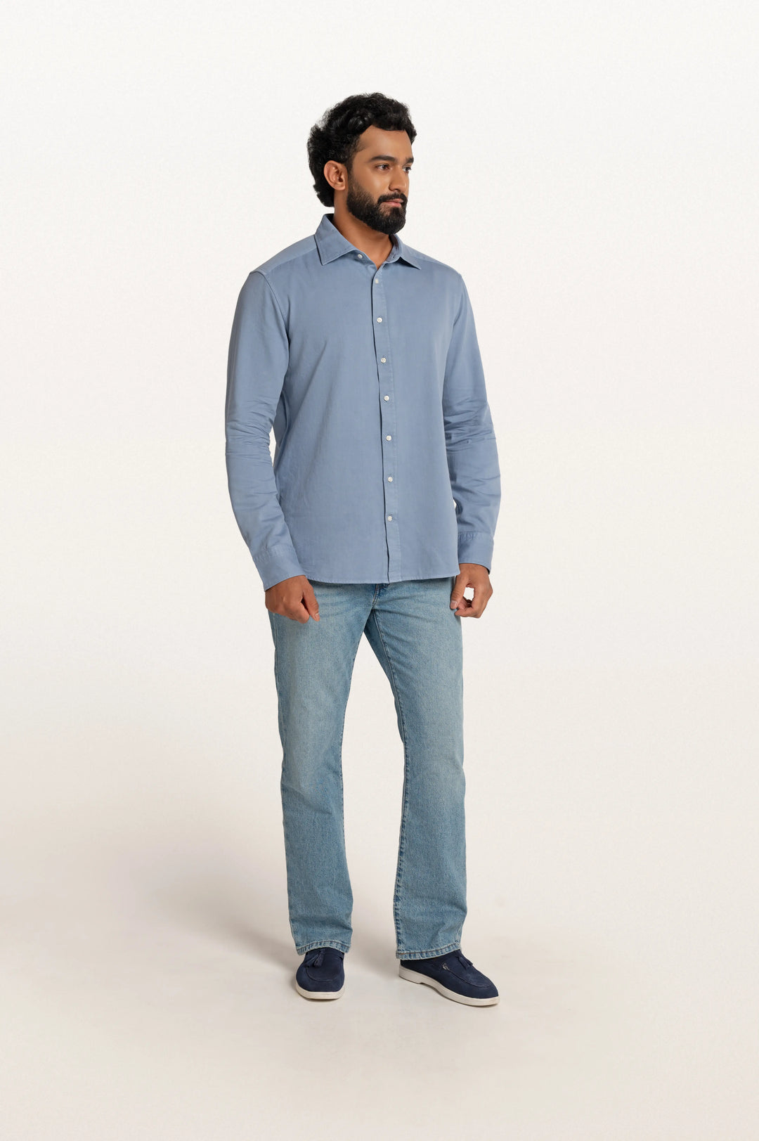 Finn Khadi Stormy Blue Men's Smart Fit Shirt