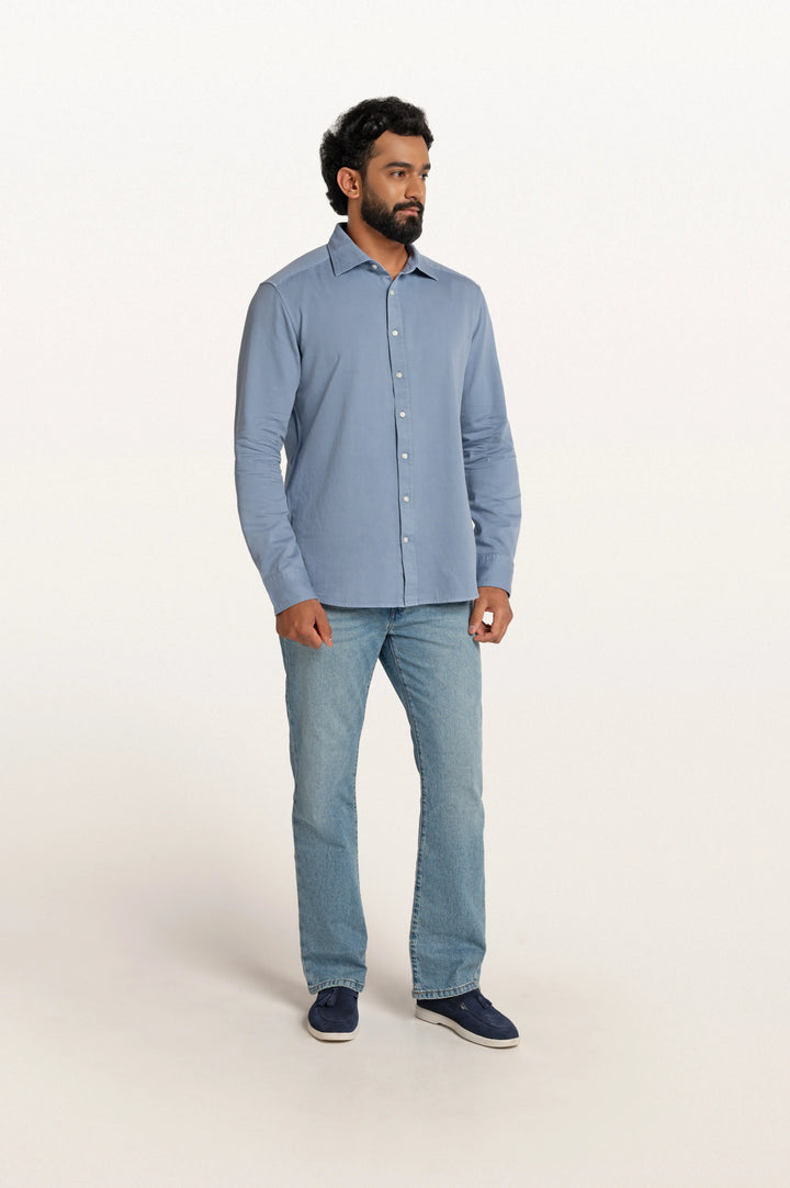 Finn Khadi Stormy Blue Men's Smart Fit Shirt