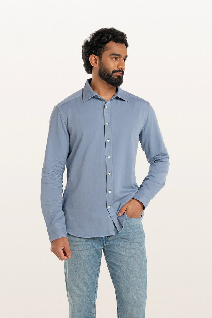 Tavo Khadi Stormy Blue Men's Smart Fit Shirt