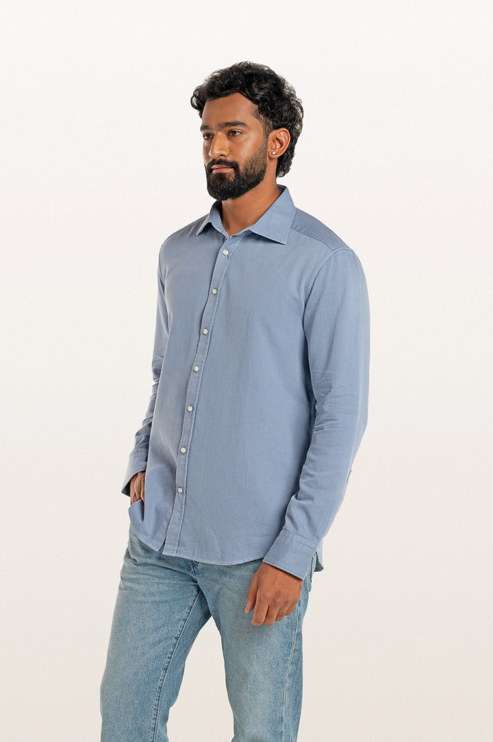 Finn Khadi Stormy Blue Men's Smart Fit Shirt