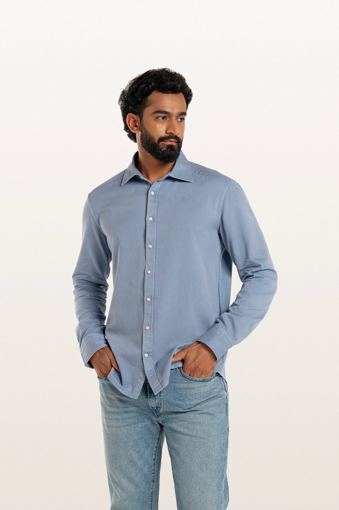 Finn Khadi Stormy Blue Men's Smart Fit Shirt