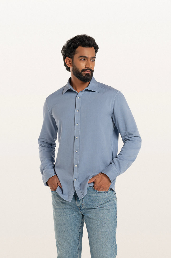 Tavo Khadi Stormy Blue Men's Smart Fit Shirt