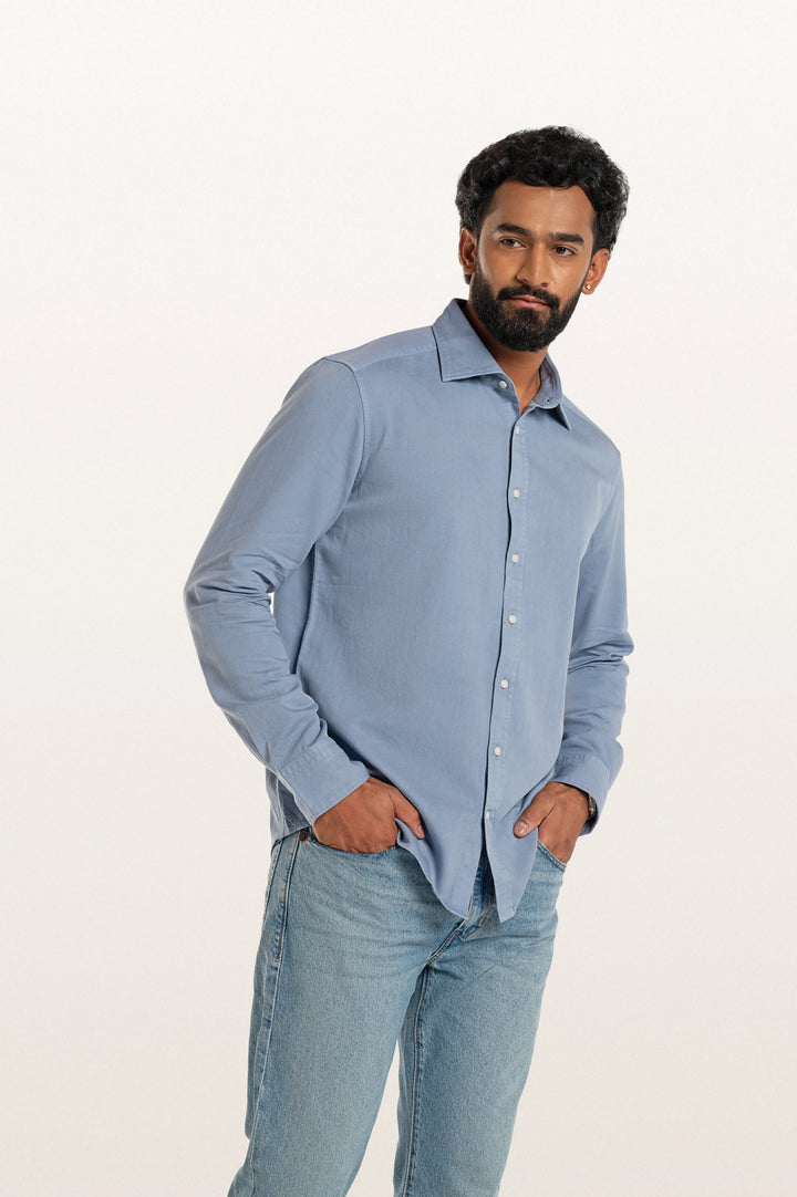 Finn Khadi Stormy Blue Men's Smart Fit Shirt