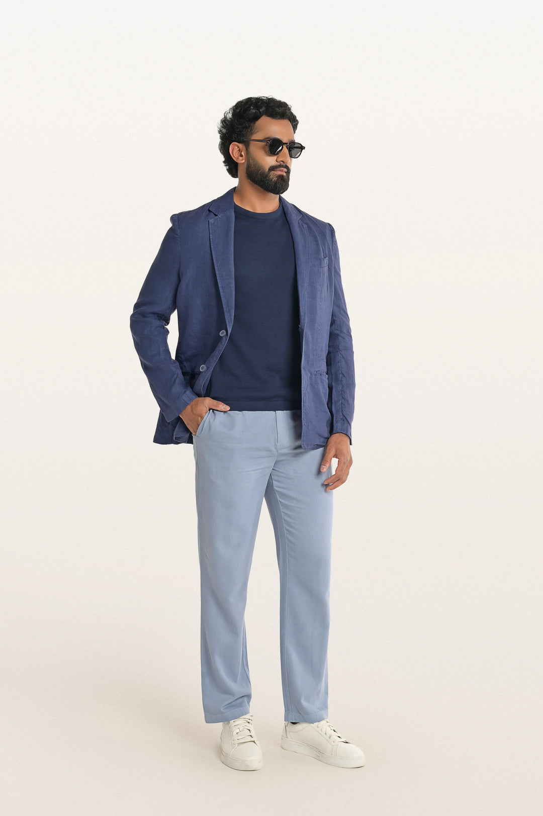 Skylo Sunset Navy Men's Smart Fit Linen Blazer