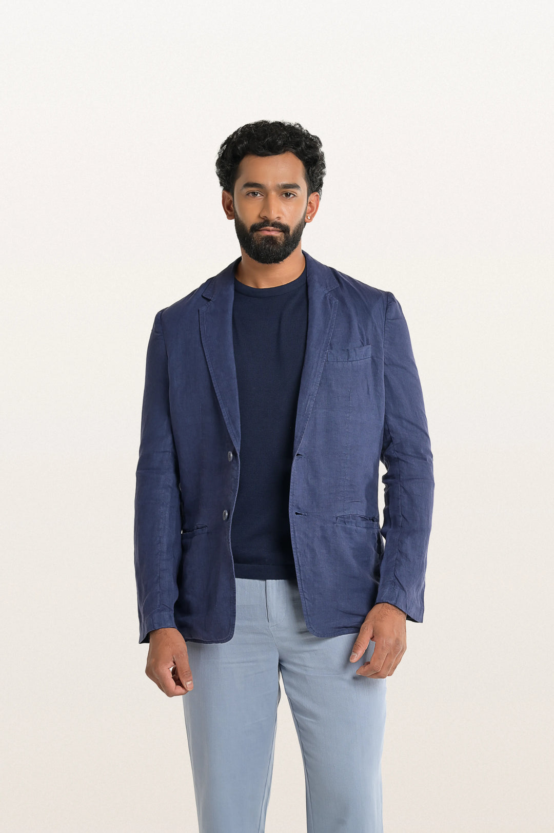 Skylo Sunset Navy Men's Smart Fit Linen Blazer