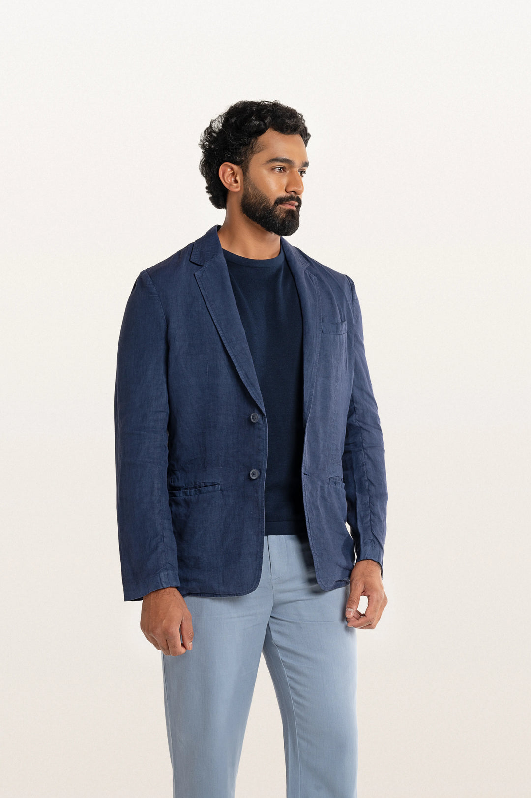 Skylo Sunset Navy Men's Smart Fit Linen Blazer
