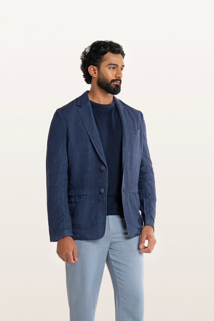Skylo Sunset Navy Men's Smart Fit Linen Blazer