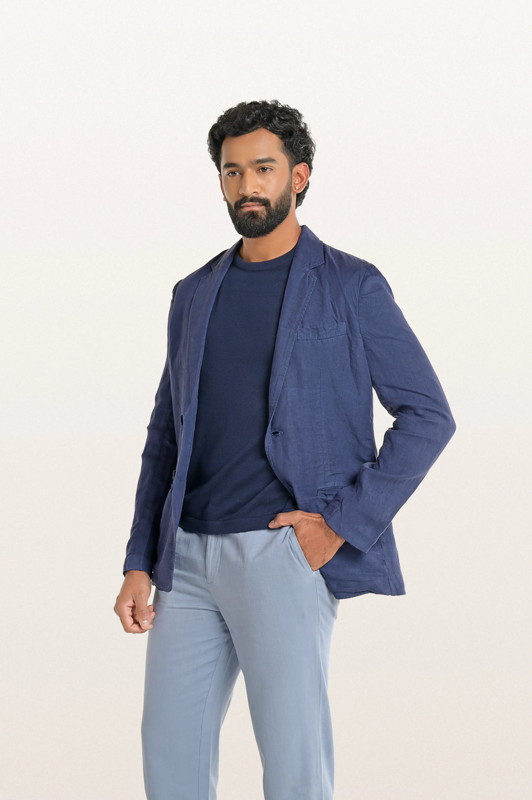 Skylo Sunset Navy Men's Smart Fit Linen Blazer