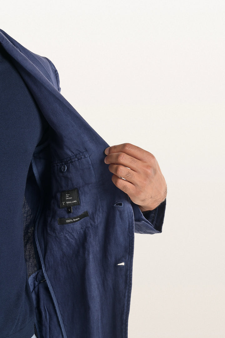 Skylo Sunset Navy Men's Smart Fit Linen Blazer