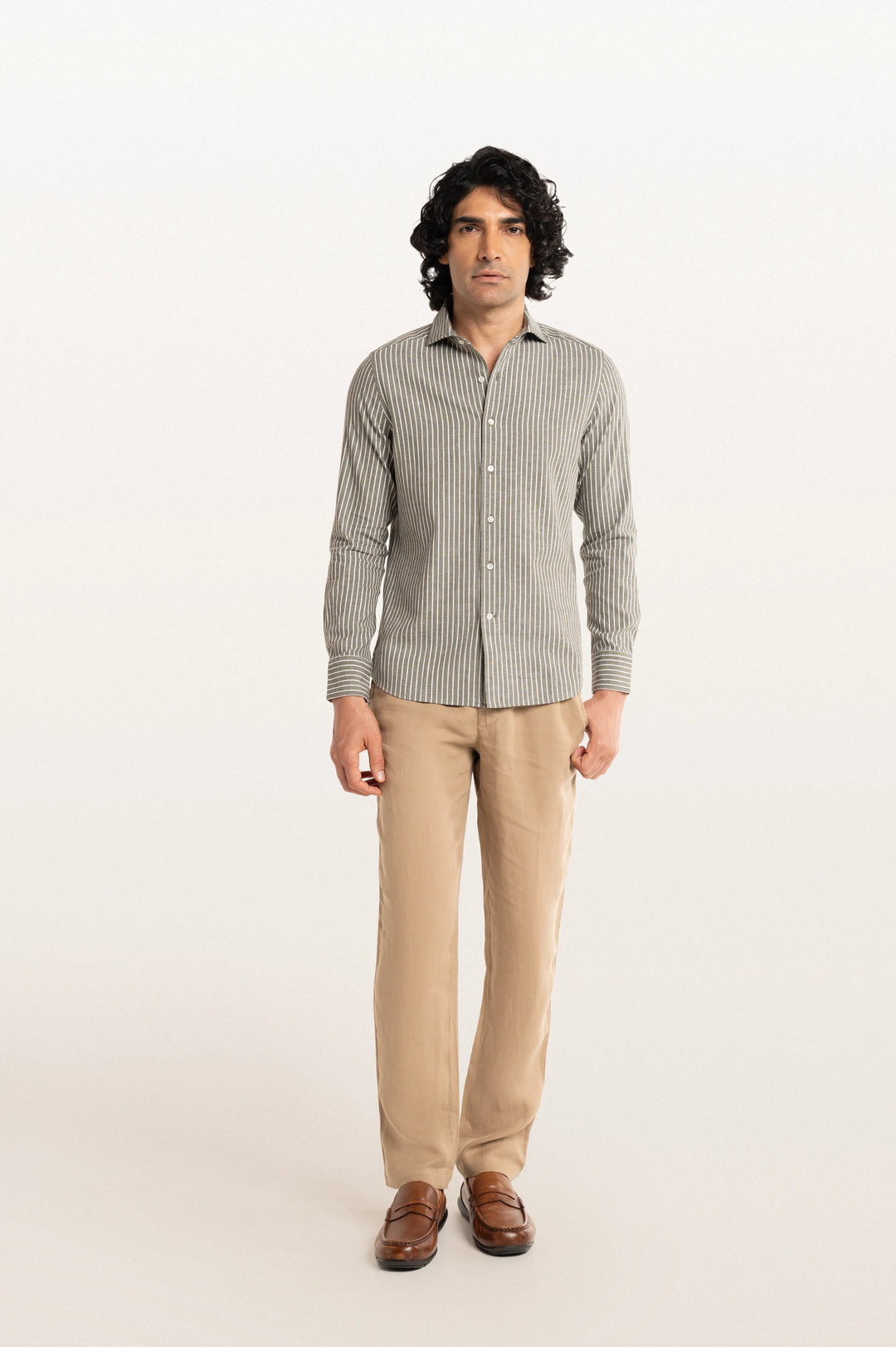 Finn Stripes Verve Stripe Khakhi Men's Cotton Shirt