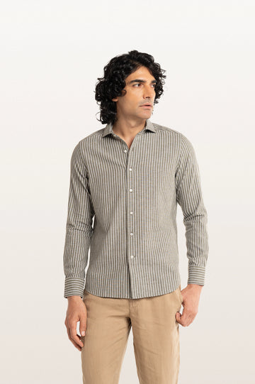 Finn Stripes Verve Stripe Khakhi Men's Cotton Shirt
