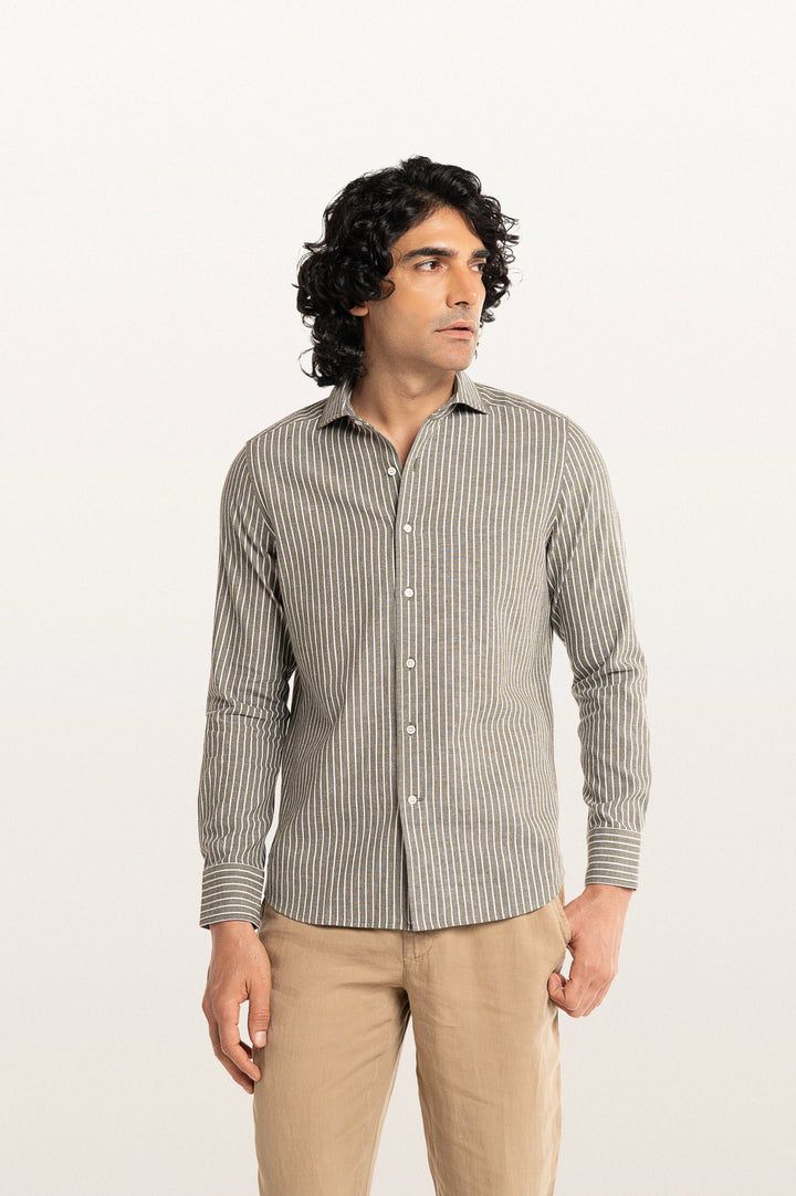 Finn Stripes Verve Stripe Khakhi Men's Cotton Shirt