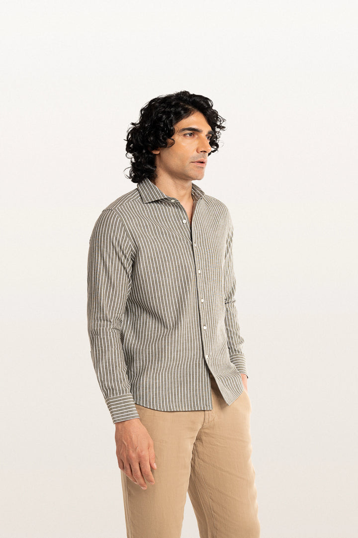 Finn Stripes Verve Stripe Khakhi Men's Cotton Shirt