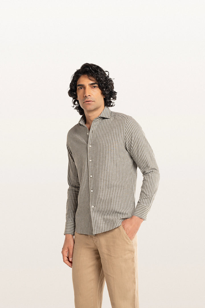 Finn Stripes Verve Stripe Khakhi Men's Cotton Shirt