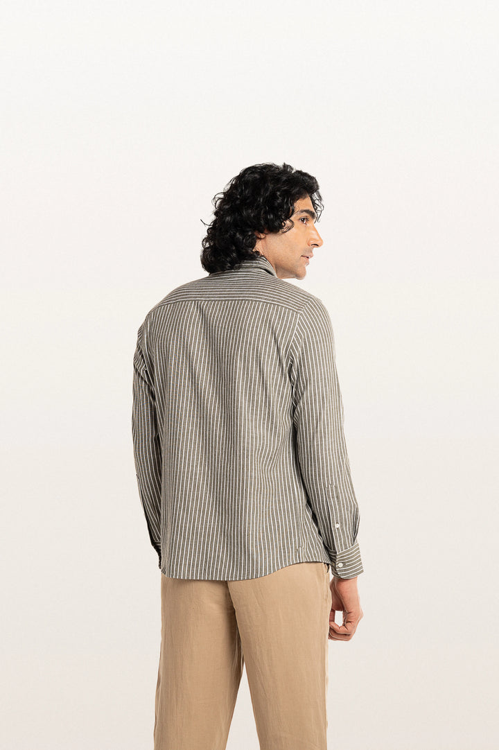 Finn Stripes Verve Stripe Khakhi Men's Cotton Shirt