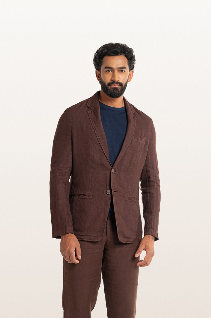 Skylo Espresso Men's Smart Fit Linen Blazer