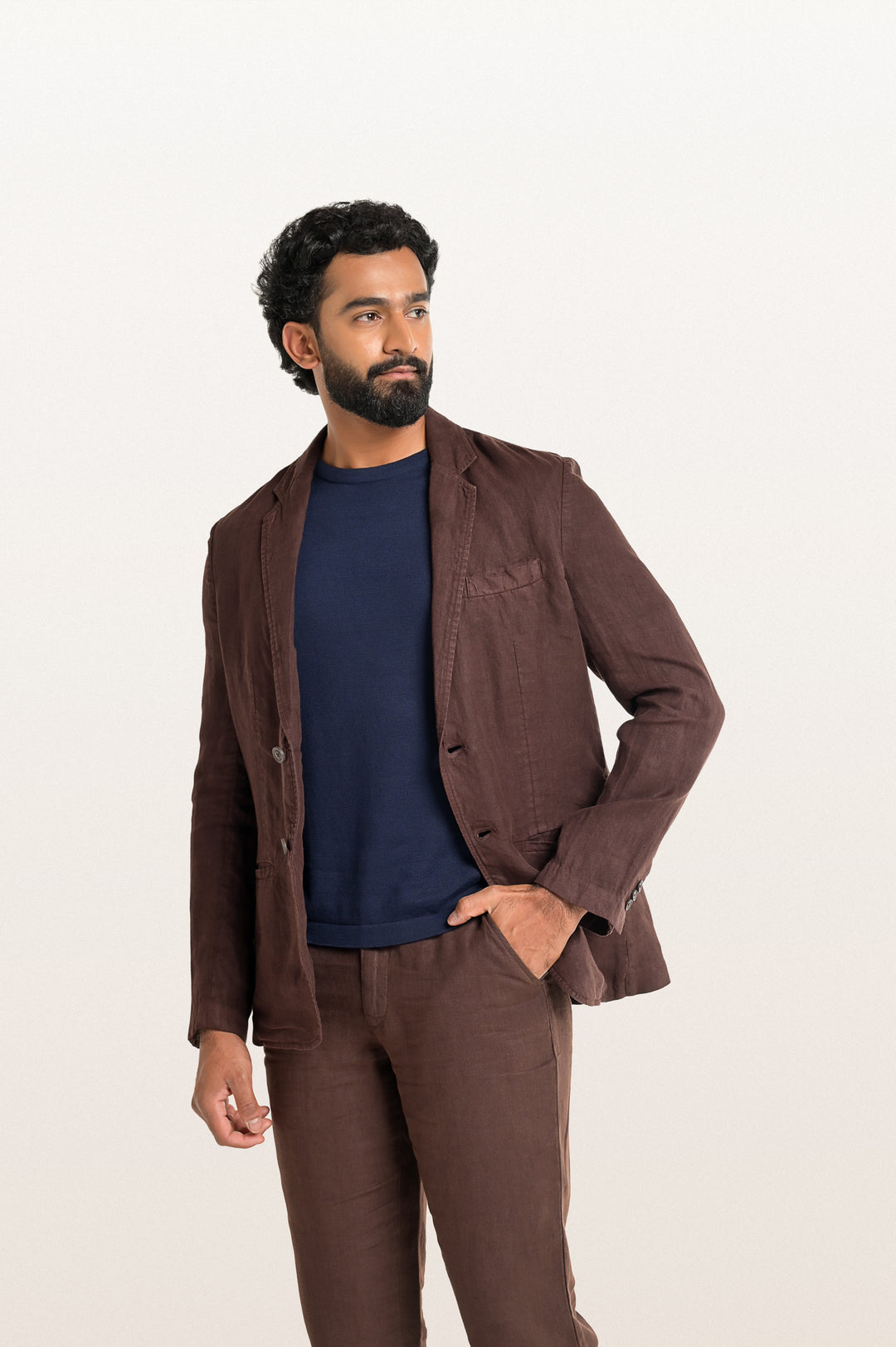 Skylo Espresso Men's Smart Fit Linen Blazer