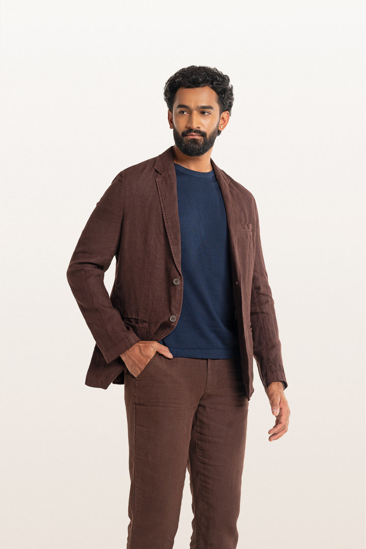Skylo Espresso Men's Smart Fit Linen Blazer