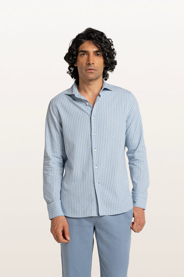 Finn Stripes Verve Stripe Stormy Blue Men's Cotton Shirt