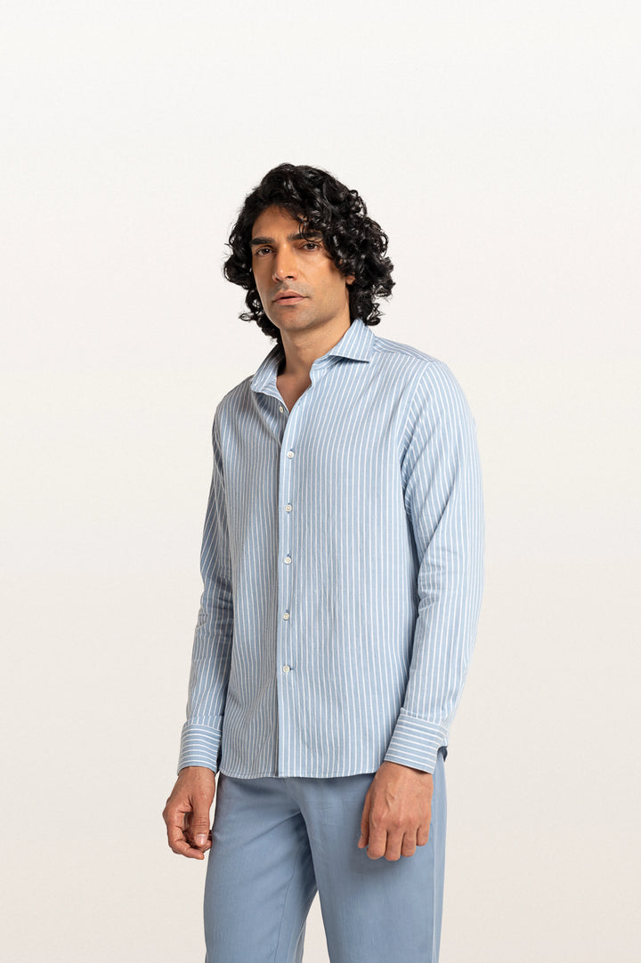 Finn Stripes Verve Stripe Stormy Blue Men's Cotton Shirt