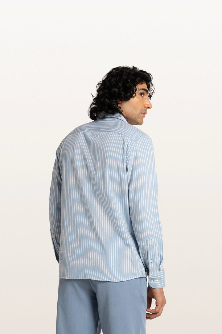 Finn Stripes Verve Stripe Stormy Blue Men's Cotton Shirt