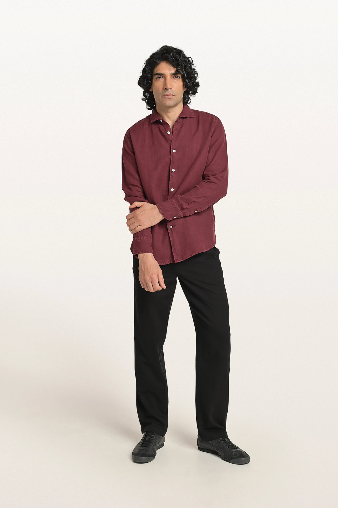 Sloane Red Wine Men's Slim Fit Linen Shirt