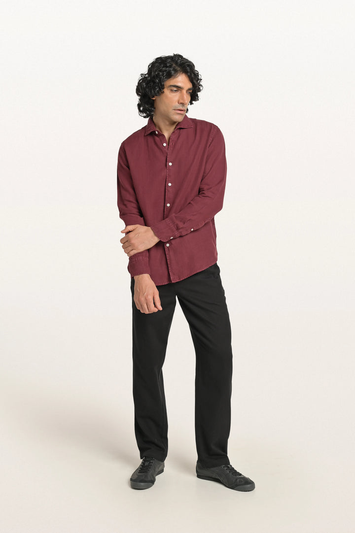 Sloane Red Wine Men's Slim Fit Linen Shirt
