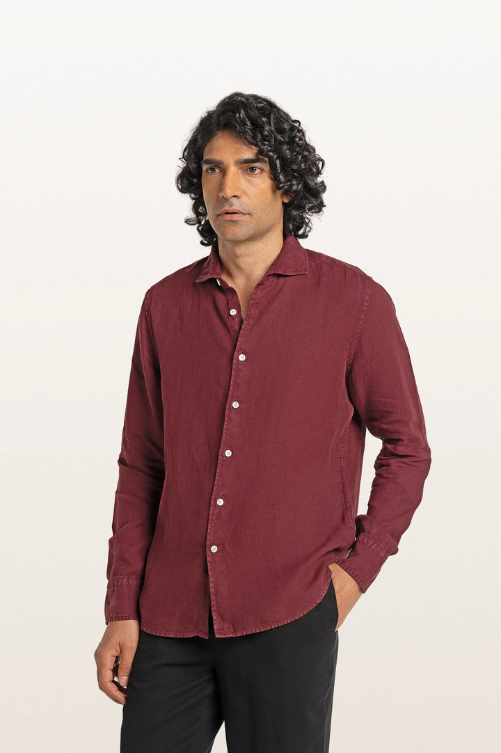 Sloane Red Wine Men's Slim Fit Linen Shirt