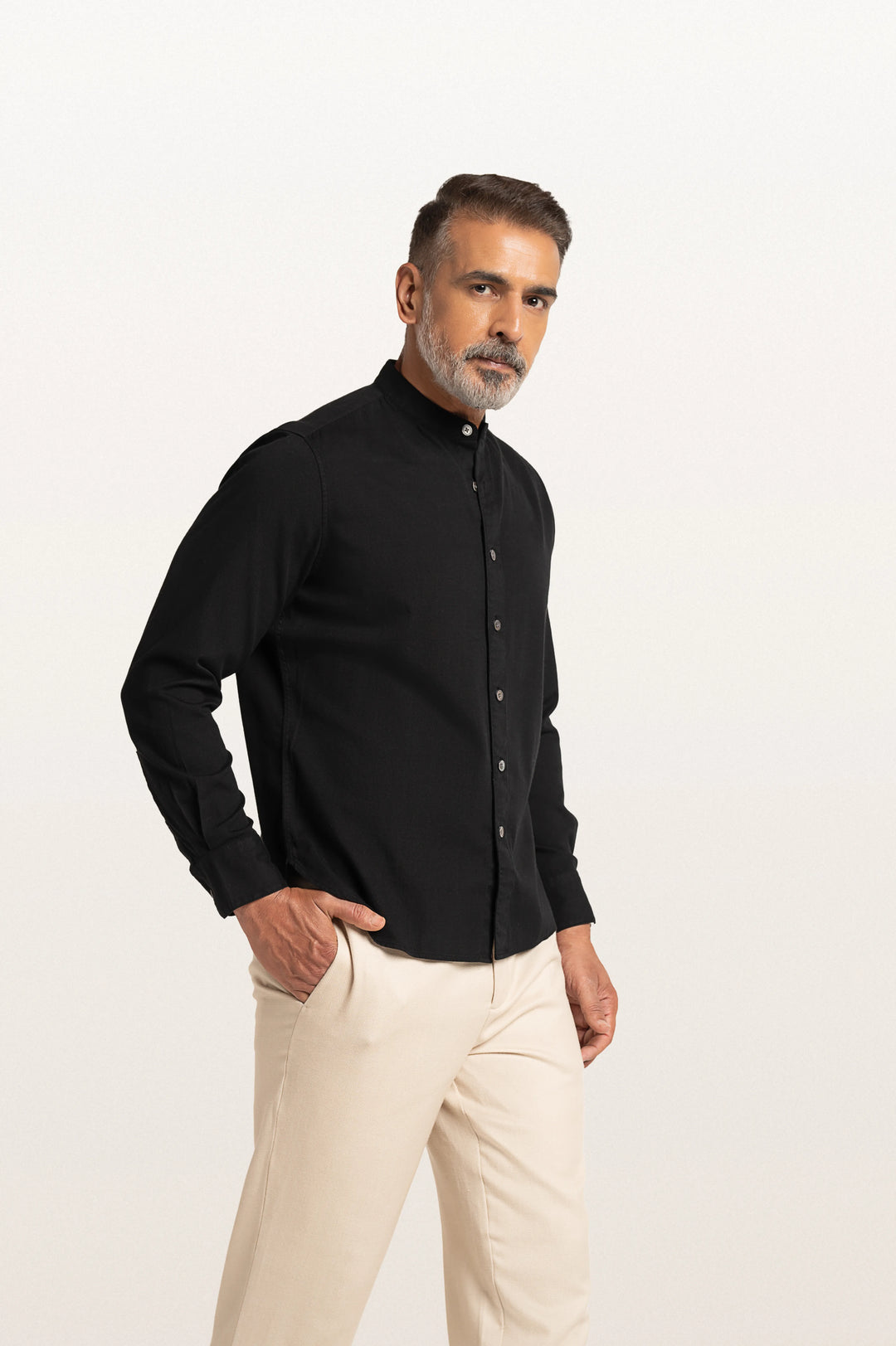 Puck Khadi Black Men's Smart Fit Shirt