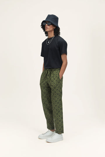 Idle (Hand Block Print) Mega Moon Bloom - Olive