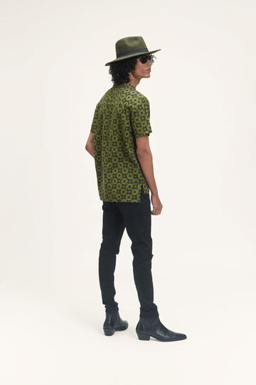 Milos (Hand Block Print) Mega Moon Bloom - Olive XS