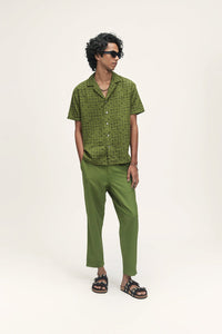 Palawan Moon Print-Olive Men's Resort Fit Khadi Shirt