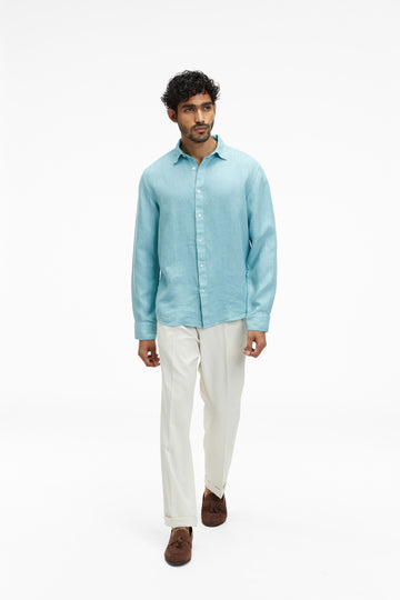 Coda Linen Beach Shirt Aqua